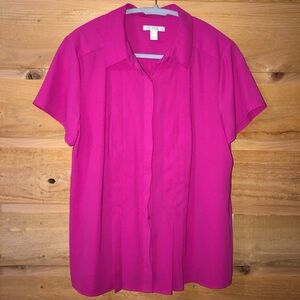 Pink short sleeve no show button blouse Dana Buchman size Large